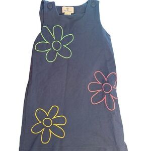 Florence Eiseman Girls Navy Blue Flower Applique Pinafore Dress Size 6